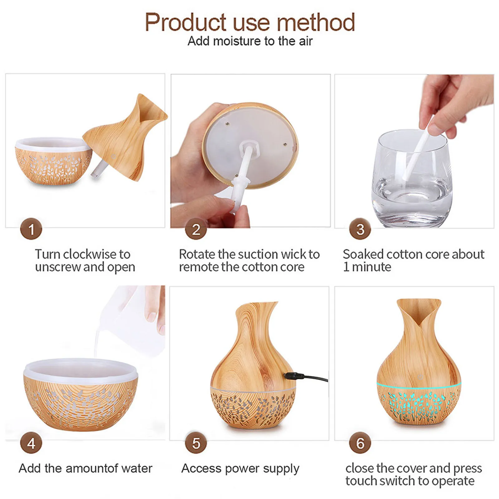 * Увлажнитель воздуха Ароматический диффузор для эфирных масел Светодиодный