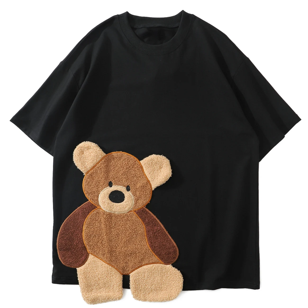

2021 Harajuku T-Shirt Mens Hip Hop Streetwear Bear Three-Dimensional Embroidery Tshirts Loose Cotton Short Sleeve Summer