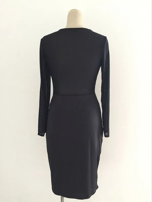 

Women's Sexy Mesh Long Sleeve Glitter Sequin Nightclub See Through Night Club Party Black Wrap Bodycon Ladies Pencil Dresses