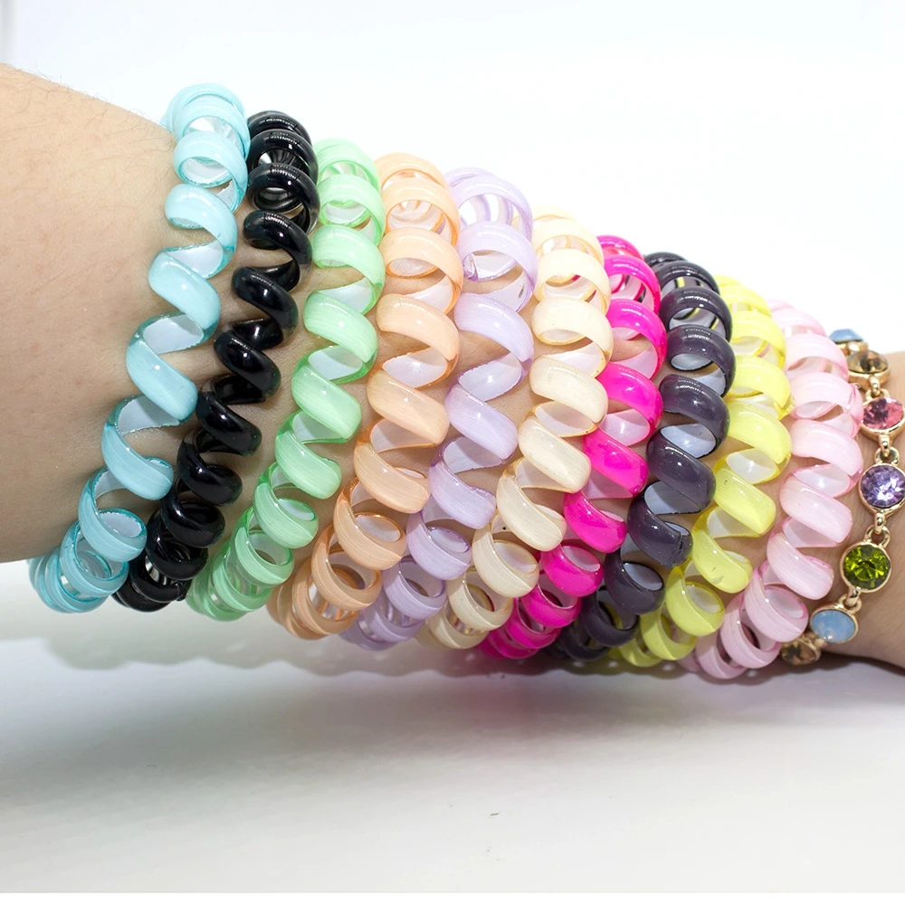 30 штук разноцветных упругих резинок для волос из телефонной проволоки в стиле микс для женщин, детей и девочек на головные уборы.