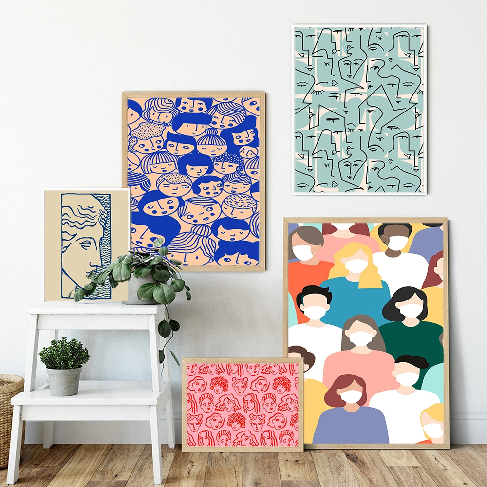 

Abstract Line Face Drawing Pictures Home Decor Nordic Canvas Painting Wall Art Colorful Head Posters and Print for Living Room