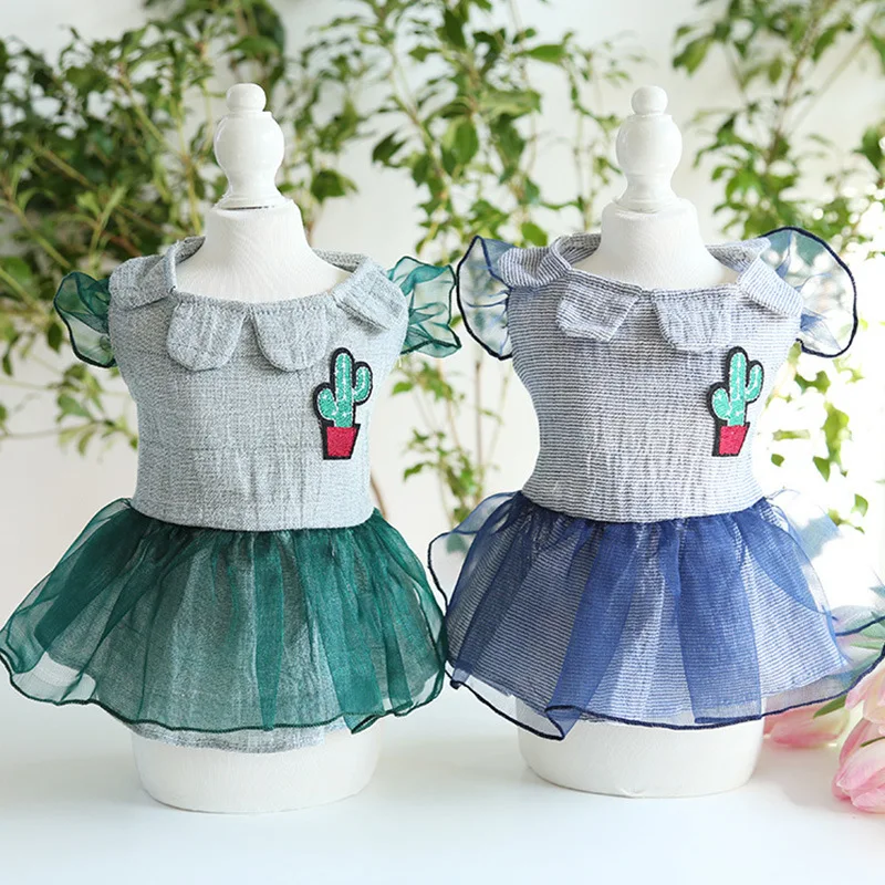 

Summer Thin Vintage Cactus Gauze Skirt Schnauzer Teddy Small Dog Pet Clothes