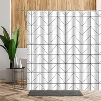 white simple geometric pattern shower curtain bathroom accessories bathtub screen polyester waterproof bath curtains with hooks
