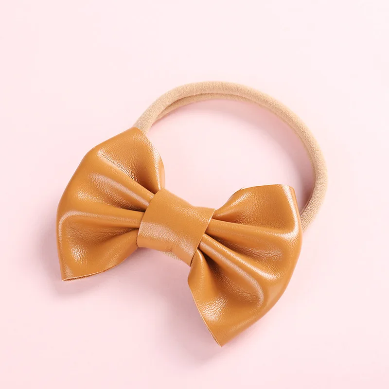 

2020 New Girls Headband Leather Baby Hair Bands Bow Toddler Thin Nylon Headbands Floral Kids Elastic Head Bands Soft
