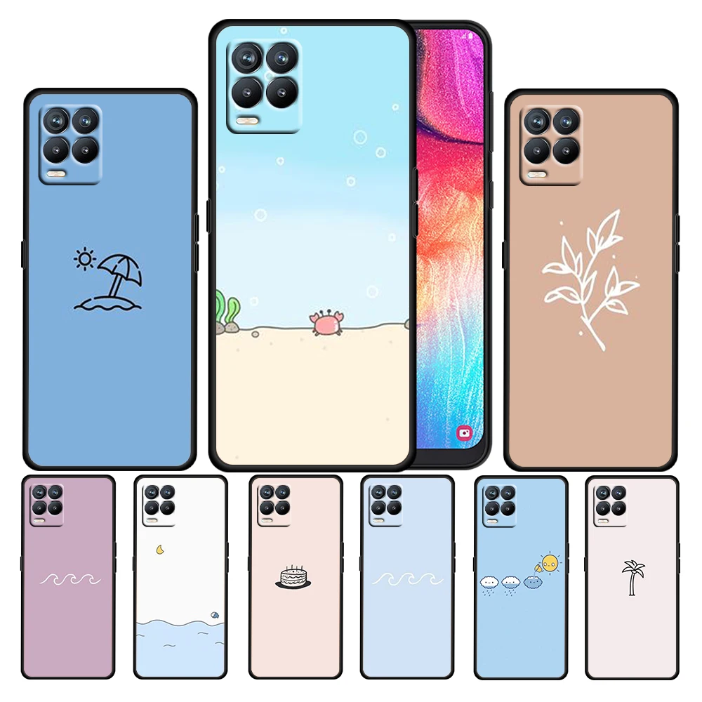 

Sun Tree Beach For OPPO Realme Narzo 30 20 8 8i 7 6 5 3 2 Pro Global 5G Soft TPU Silicone Black Phone Case Cover