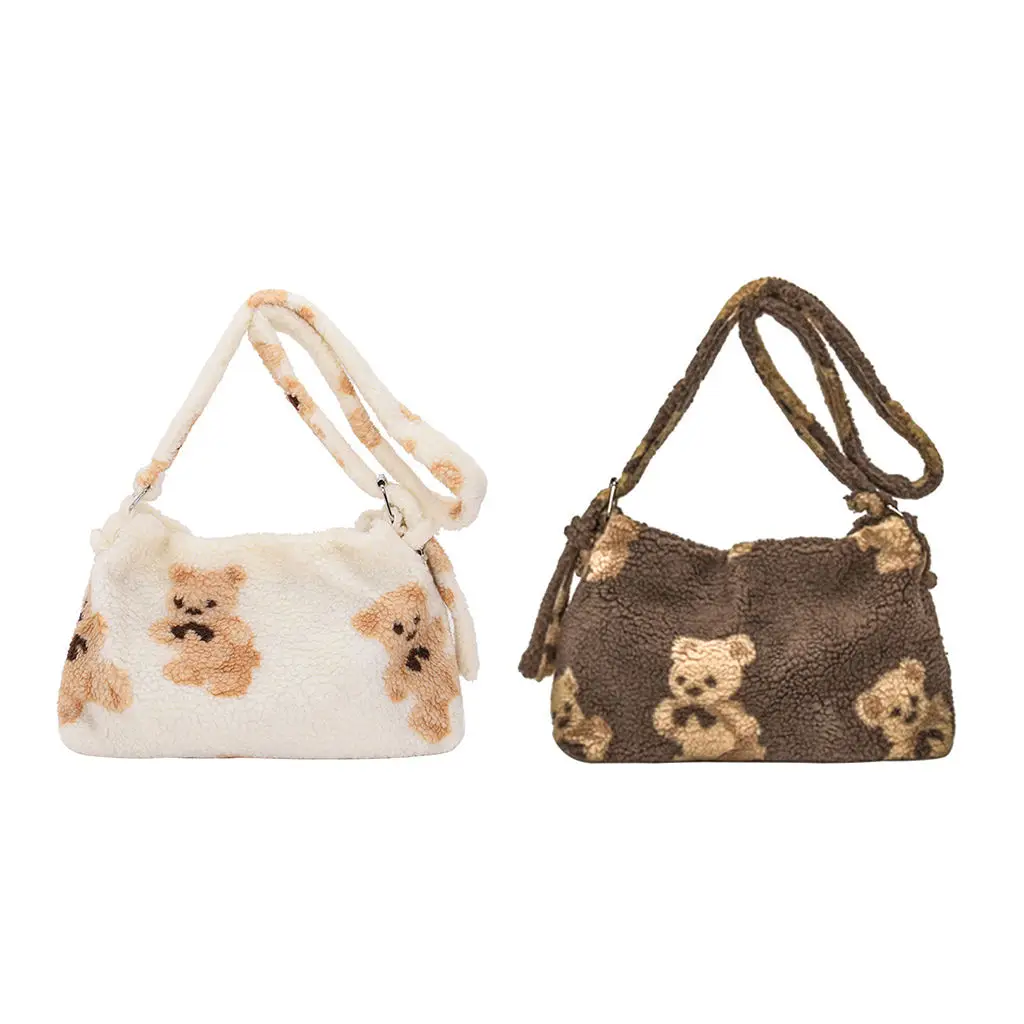 

Модные сумки через плечо из овечьей шерсти с милым медведем для женщин, портативные вместительные сумки-мессенджеры, сумки-тоут