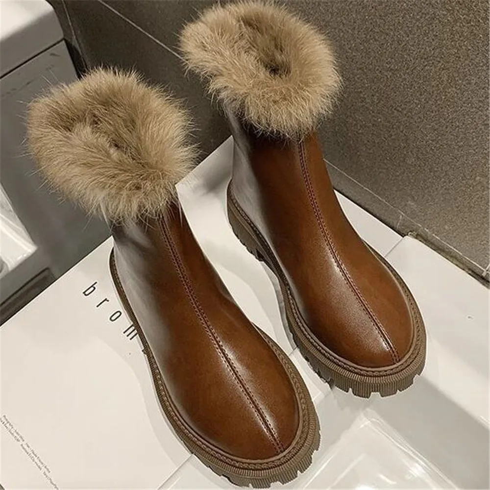 Winter Plus Cashmere Warm Snow Booties Women Anti-Slip Wear-Resistant Ankle Boots Female Fashion Back Zipper Cotton Shoes Black