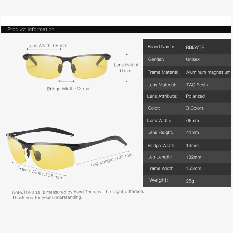 Спортивные мужские очки ночного видения RBEWTP из алюминиево магниевого сплава