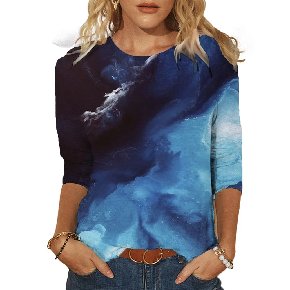 

T Shirt Womens Summer Casual O Neck T-Shirt Ladies Three Quarter Sleeve Print Tops Plus Size 3XL Tee Classic Shirt Femme D30