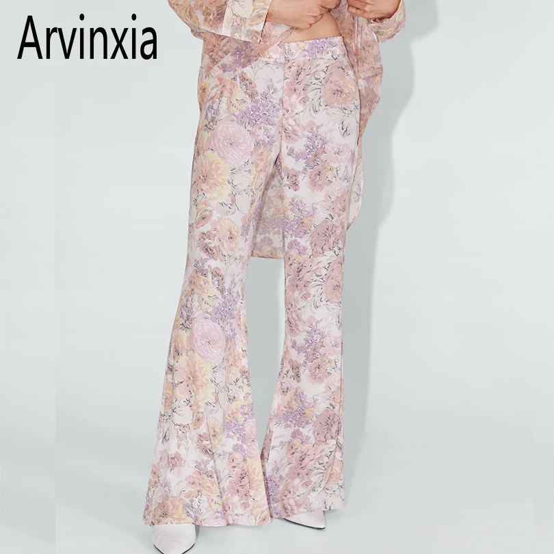 Arvinxia ZA сексуальный с принтом цветами женские широкие брюки новые эластичные