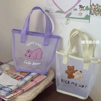 new korea ins cartoon transparent shopping shoulder bags for women girls casual kawaii cake bear summer beach handbag totes