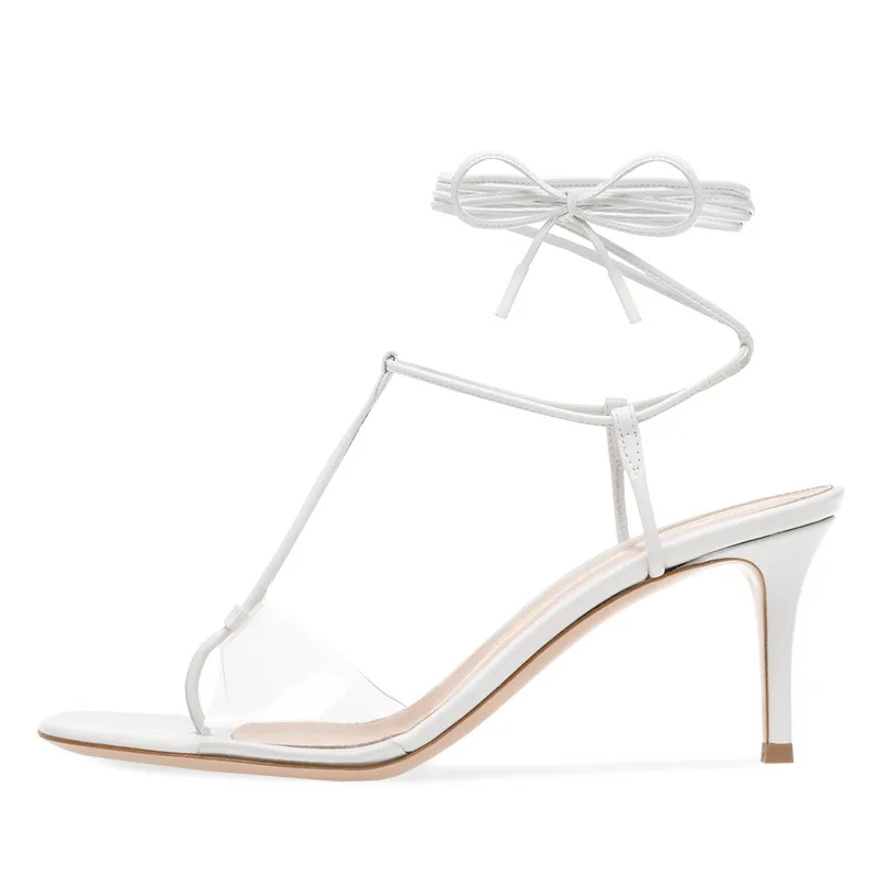 

2020 summer new fashion transparent PVC clip toe sandals ankle lace up party shoes large women's shoes