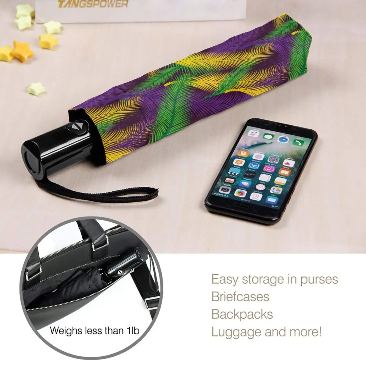 

Wind Resistant Fully-Automatic Umbrella Mardi Gras Palms Rain 3 Folding Parasol Travel Car Umbrella