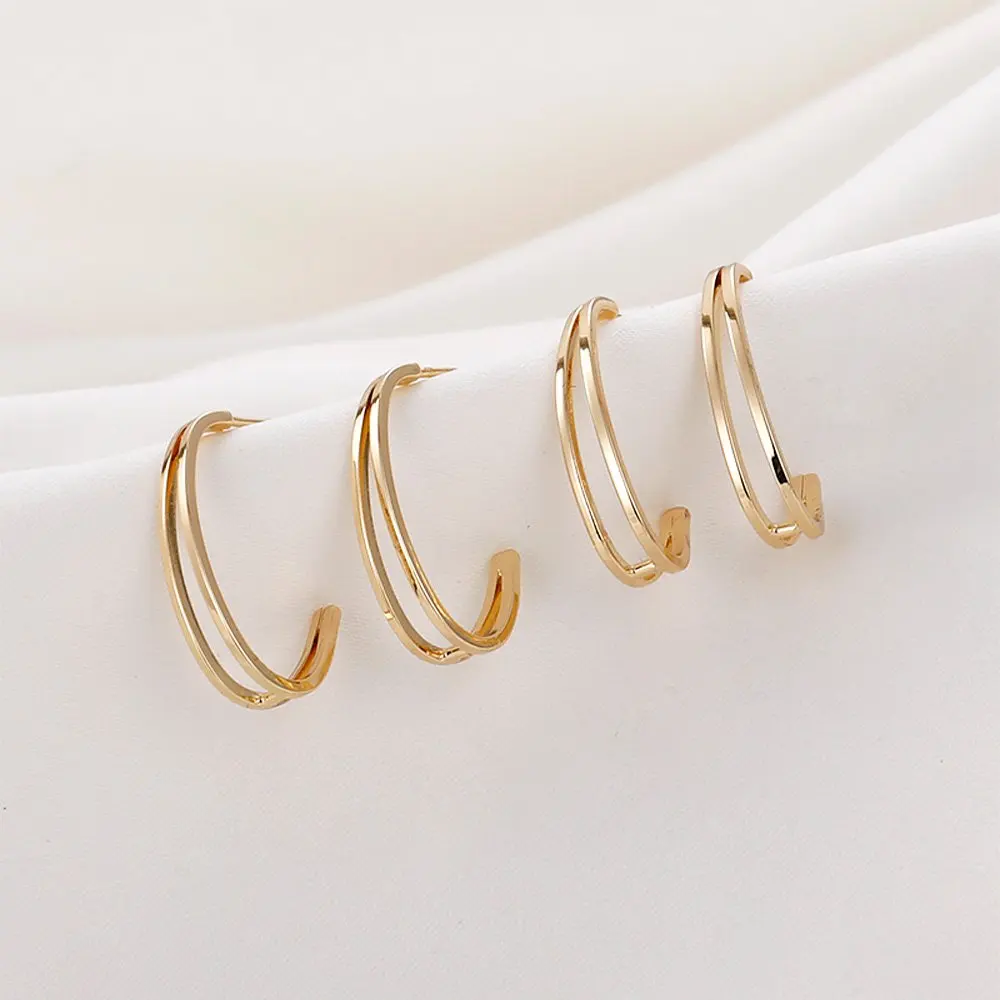 

4PCS Double-layer C-shape Stud Silver Needle Diy Earrings Charms for Jewelry Making 14k Gold Plated Hand Made Copper Accessories