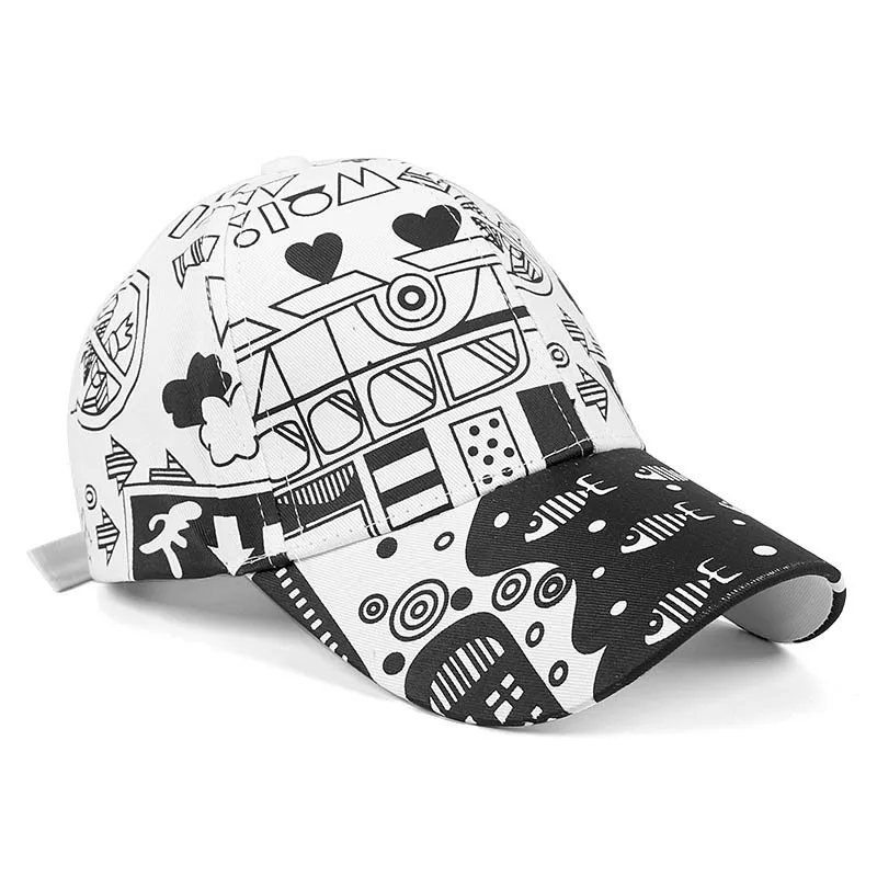 

2020 Fashion Graffiti Baseball Caps Men Women Outdoor Print Black White Hats Artistic Streetwear Hip Hop Cap
