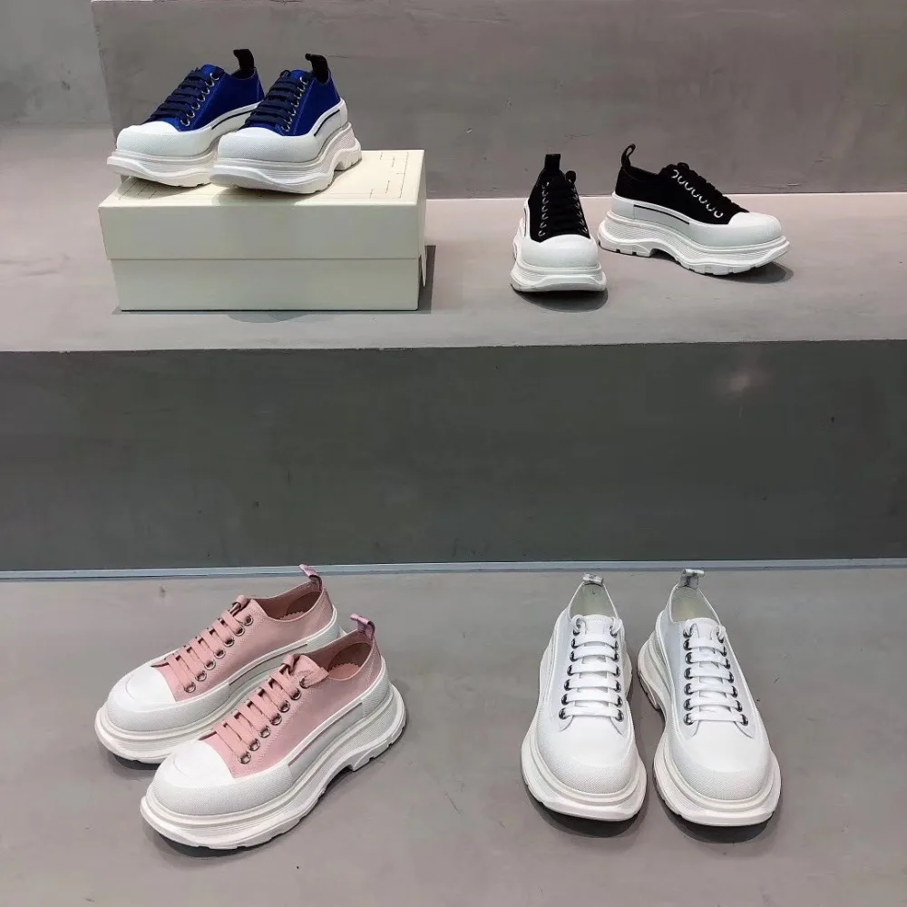 

Women Shoes Platform Lace Up Casual Female Ladies Flats Vulcanized Shoes Canvas Stretch Fabric Sneakers Off White Shoes Brand