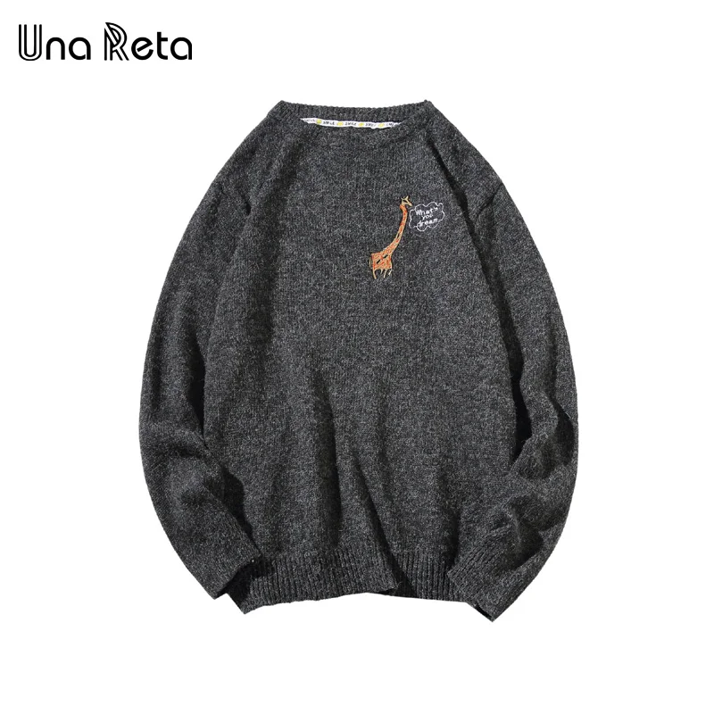Una Reta Men Sweater New Autumn Winter Casual Cute Embroidery Pullover Men's Sweater Pull Homme Plus Size Loose Sweater Men