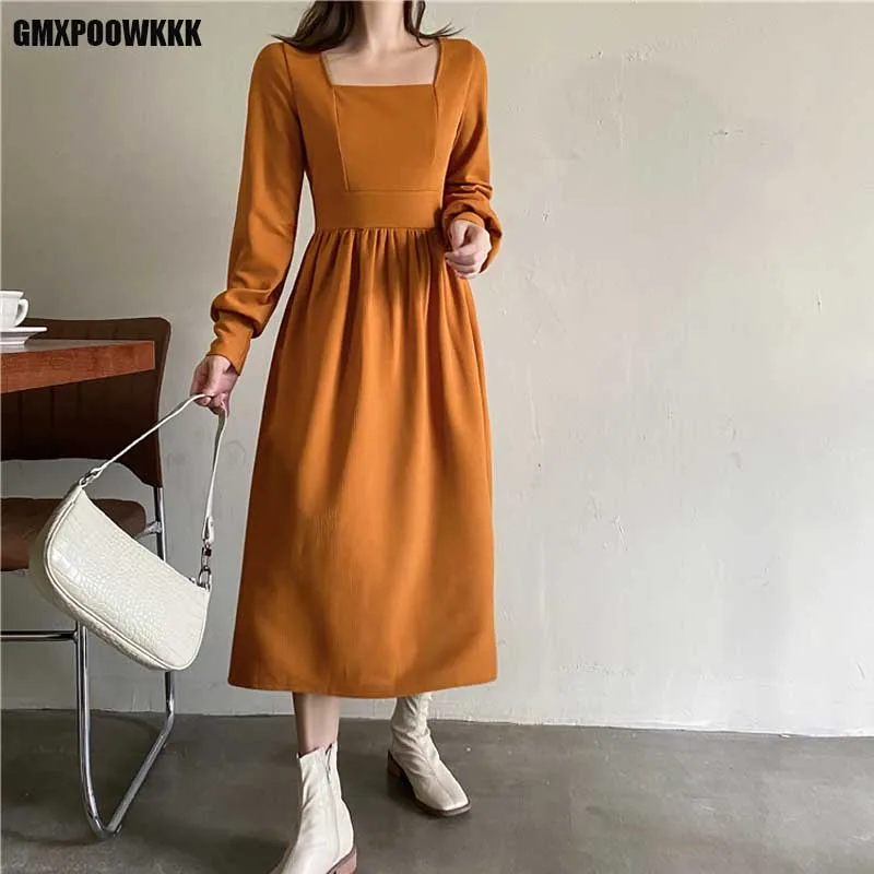 

One-Piece Woman Long Sleeve Slim Dress Spring Autumn 2021 New Fashion Women French Dress Elegant Korean Office Dress Midi Dress
