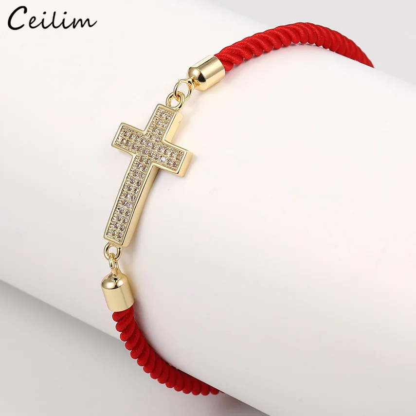 2019 Mode Zirconia Gouden Kruis Armband Vrouwen Verstelbare Rode Draad Kristal Charm Rope Armbanden Geluk Sieraden 2019 Mode Zirconia Gouden Kruis Armband Vrouwen Verstelbare Rode Draad Kristal Charm Rope Armbanden Geluk Sieraden