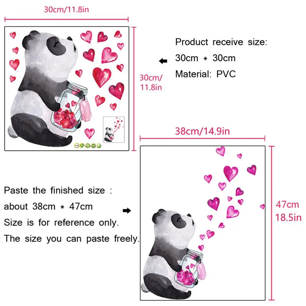 

HOT SALES!!! Hand-Painted Panda Love Heart Wall Sticker Living Room Bedroom Kitchen Decor