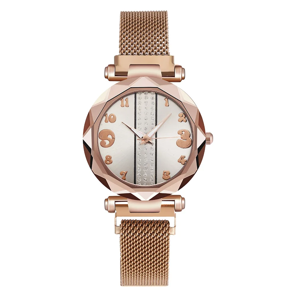 

100pcs / lot top-grade fashion diamond inlaid women's net belt watch simple leisure digital face magnet Watch