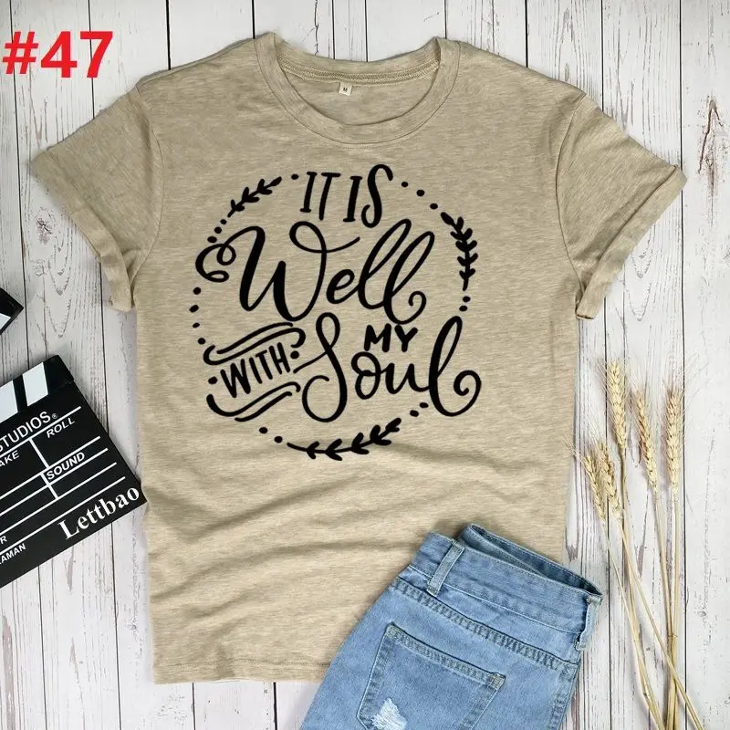

It is Well My Soul Summer New Fashion letter Printed Women Tshirt Kawaii 90s Girls Shirts Couple Friends multicolor Tops Tee