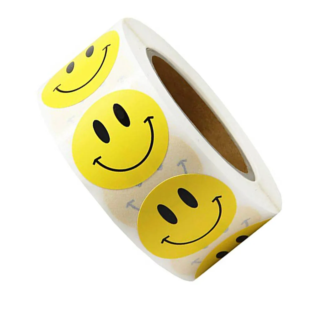 Pegatina de cara sonriente para ni&ntilde;os, pegatina de recompensa de puntos amarillos, etiquetas de cara, y pendientes de juguete para ni&ntilde;os, 100-1000 Uds.-0