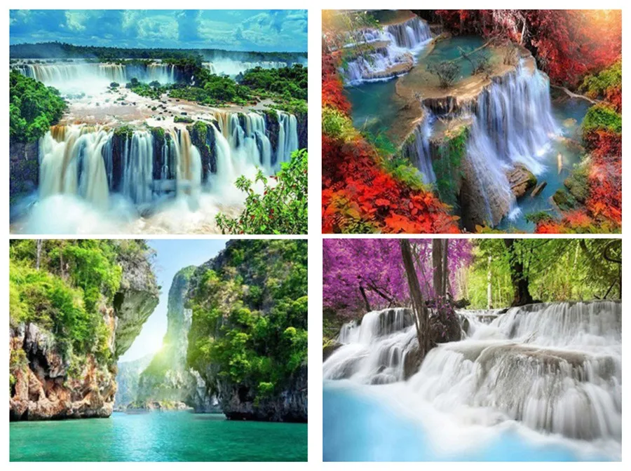 Полная круглая алмазная живопись 5d пейзаж шитье водопад Алмазная вышивка