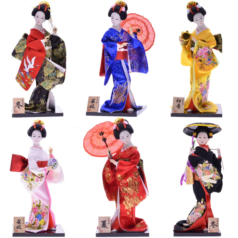 MYBLUE 30cm Kute Kawaii Hand Make Japanese Geisha Kimono Doll  Sculpture Figurine Home Room Decoration Accessories Crafts Gifts