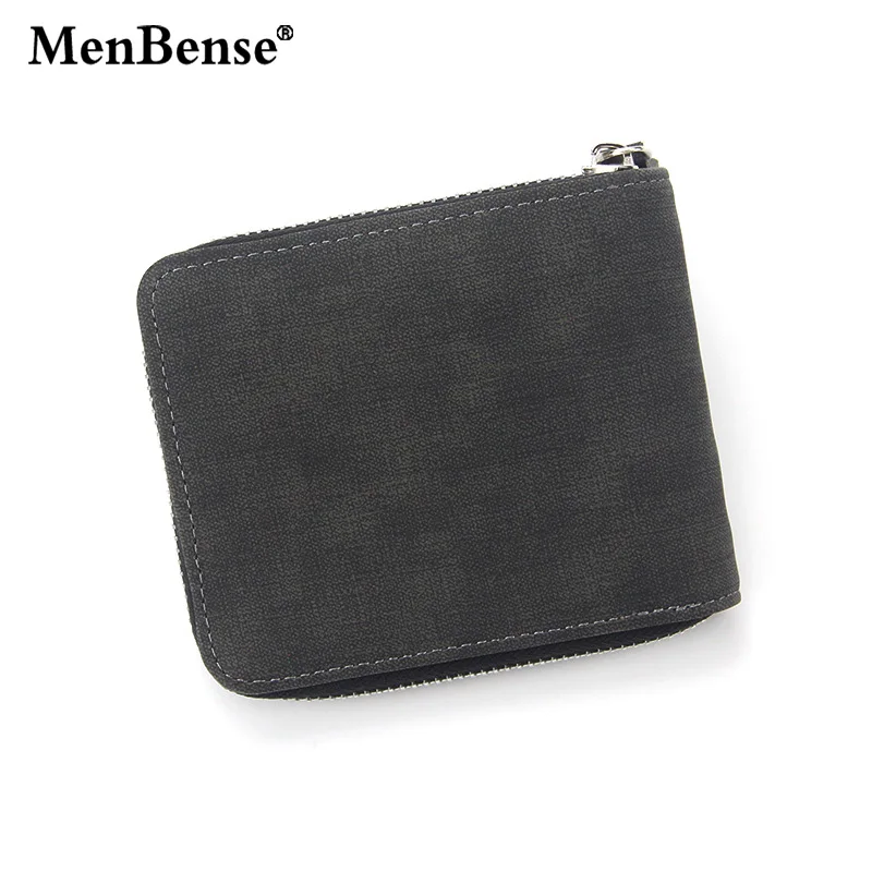 MenBense Retro Letter Print Short Wallets Zipper Card Holder Money Bag PU Leather Business Male Purse Small Handbag