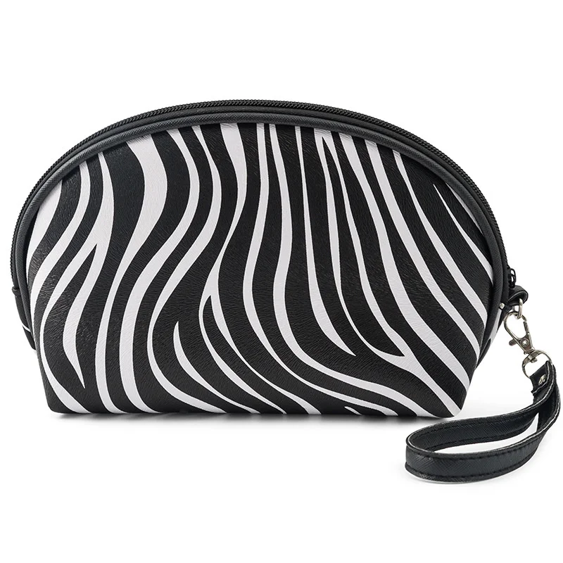 

PU Leather Cosmetic Bag Fashion Black And White Pattern Travel Storage Bag With Compartment Large Capacity Portable Make-up Bags