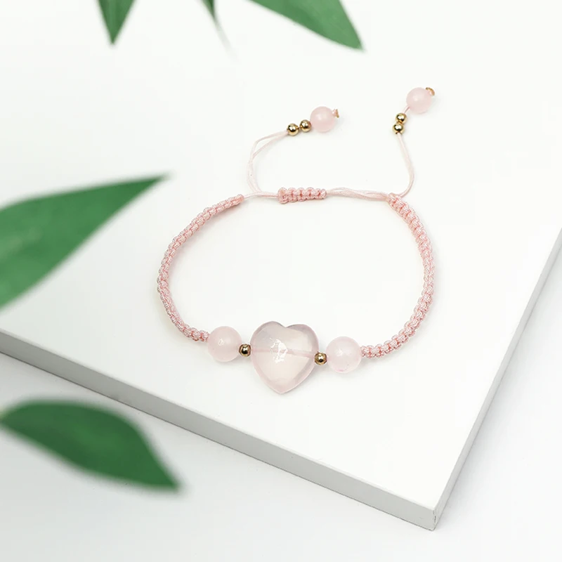 Браслет JD из натурального розового кварца в форме сердца регулируемое ювелирное