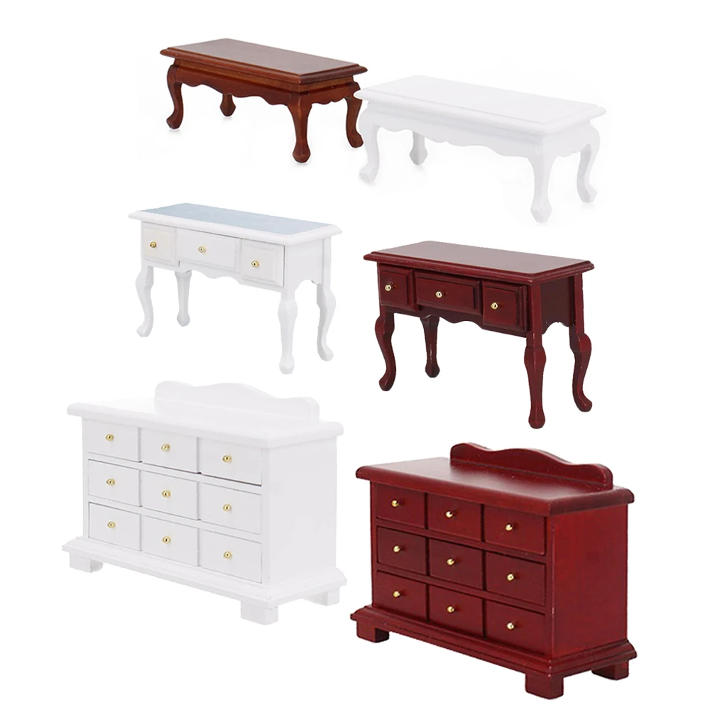 1/12 Dollhouse Miniature Table Chair Cabinet Wooden Furniture Set (Wood Color) | Игрушки и хобби