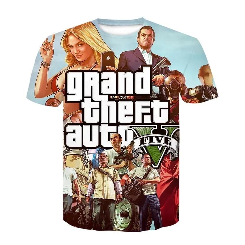 Новая летняя Стильная мужская футболка с 3D принтом Grand Theft Auto game модная в стиле