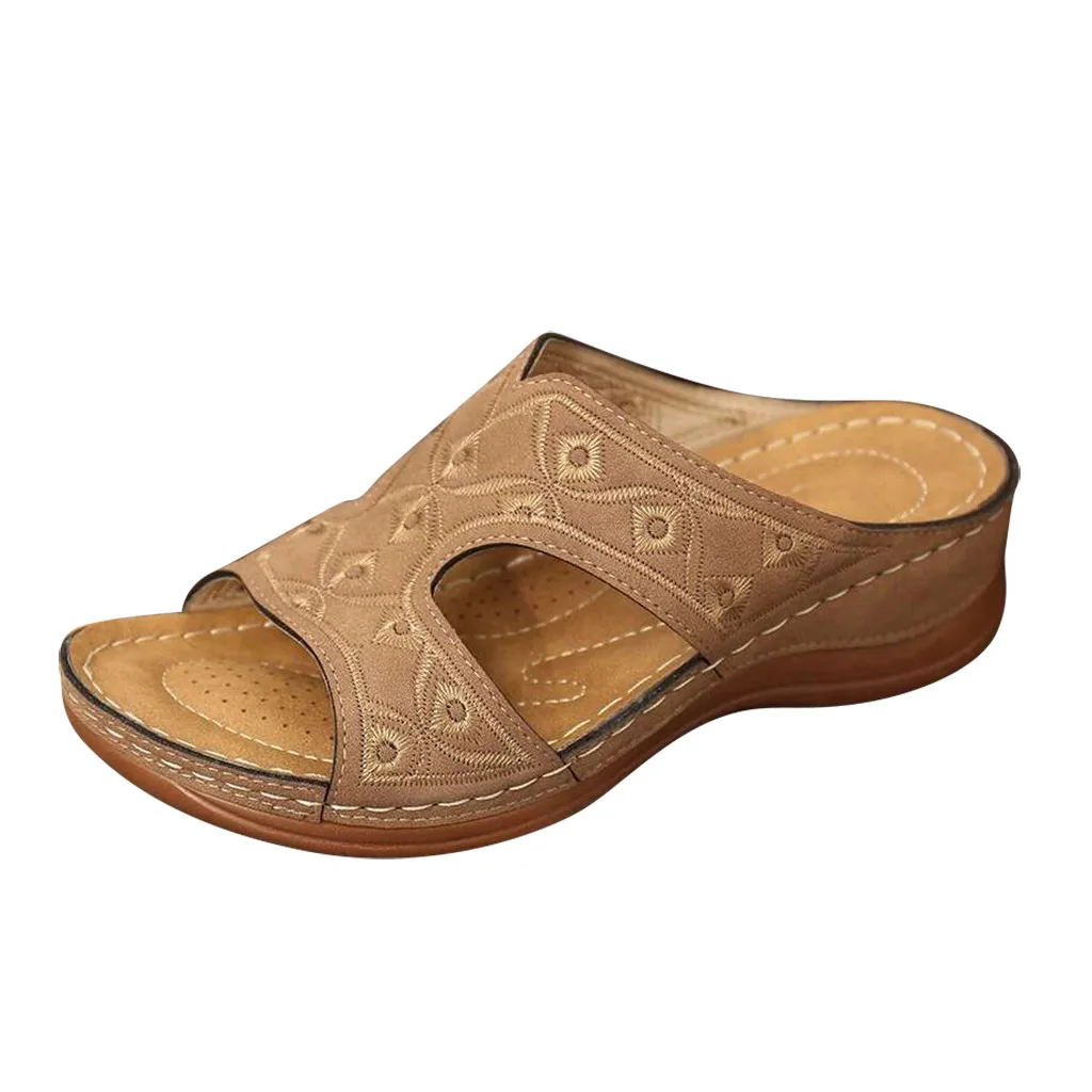 

Platform Wedges Shoes Women Slippers Summer Ladies Fashion Wedge Heel Embroidery Beach Shoes Women's Sandals Vintage Slippers