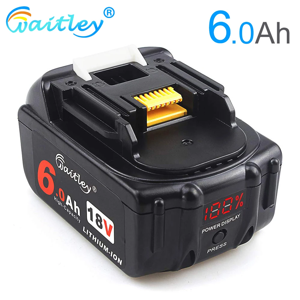 Waitley 18 V 6000mAh 18V 6.0Ah Перезаряжаемый для электроинструментов Makita Аккумулятор со светодиодный литий-ионным аккумулятором BL1860B BL1860 BL1850