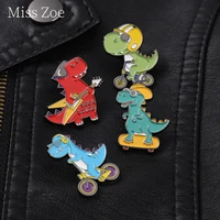 rock star dinosaur enamel pins roller skating bicycle skateboard badges brooches for kids friend bag hat backpack animal jewelry