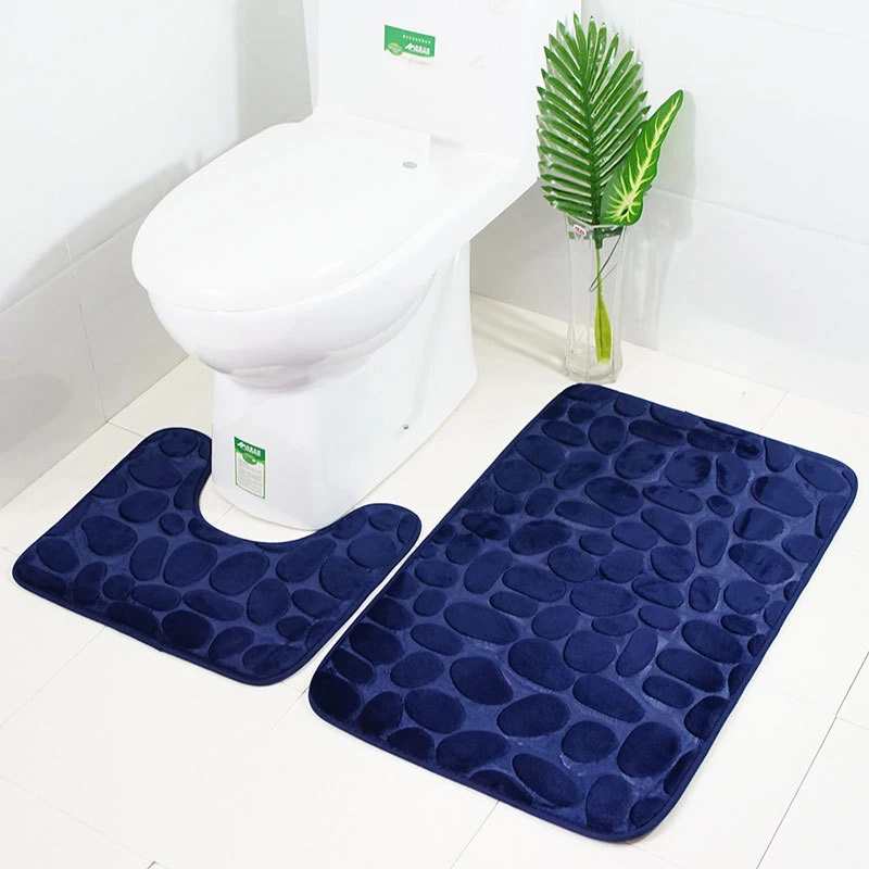 

2pcs Bathroom Mat Set Flannel Anti-slip Floor Pad Washable Solid Color U Shape Household Toilet Rugs Bathroom Accessories
