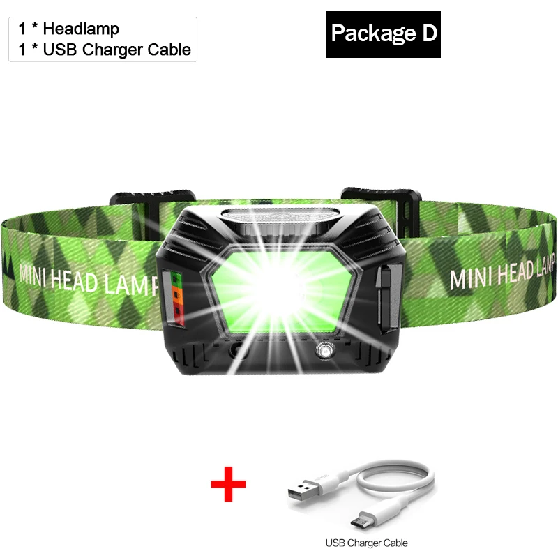 Package D 3200LM датчик движения тела самая мощная фара светодиодный головной светильник USB Перезаряжаемый головной светильник лампа для рыбалки кемпинга охоты - Испускаемый цвет: Package D