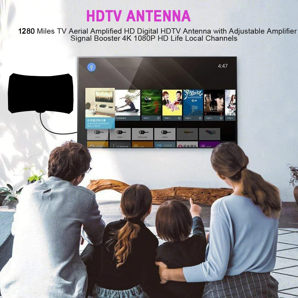 Цифровая комнатная усиленная ТВ-антенна 4k HD 1280 миль Ultra TV с усилителем быстрое