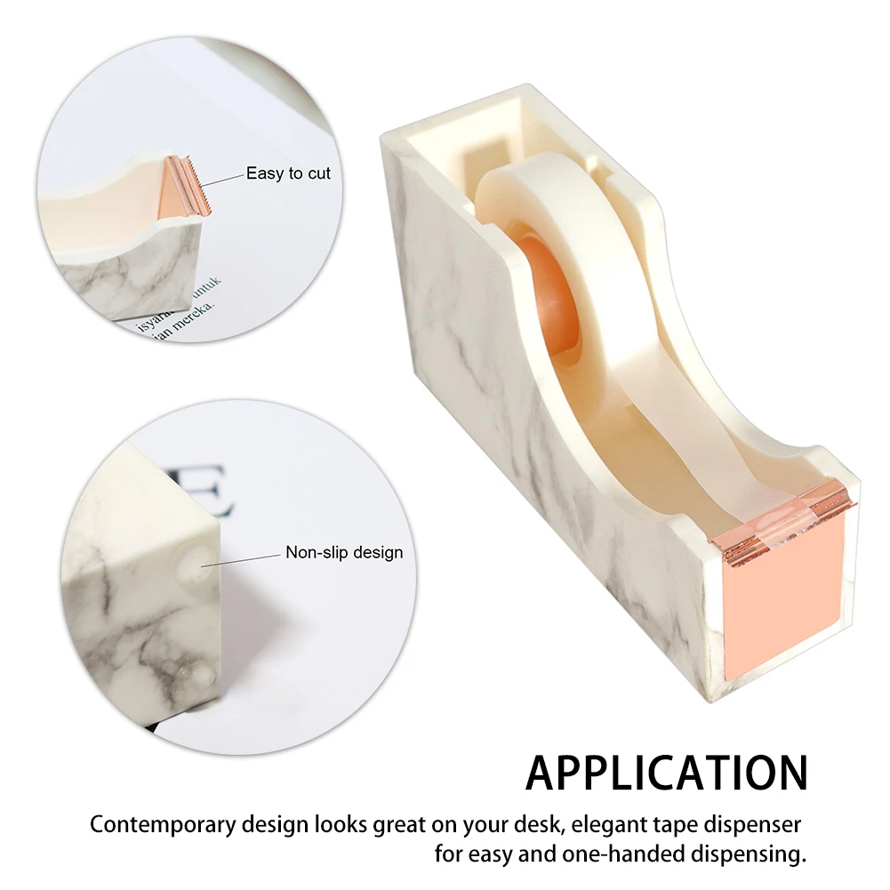 

School Office Desktop Tape Dispenser Stand Tool Metal Core Gift Portable Holder Durable Marble Texture Stationery Home Cutter