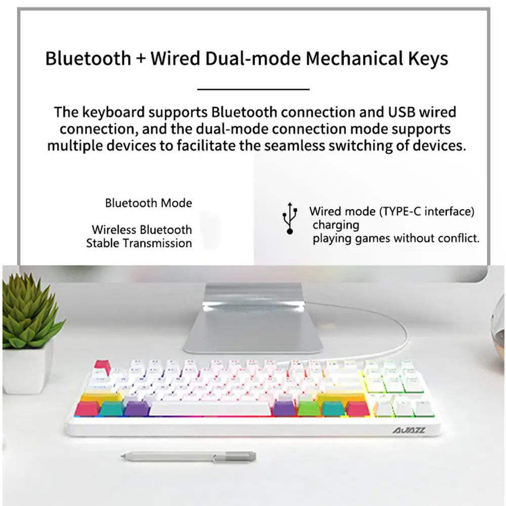 Ajazz K870T механическая клавиатура Bluetooth / Type C Проводная Двухрежимная 87 клавиш