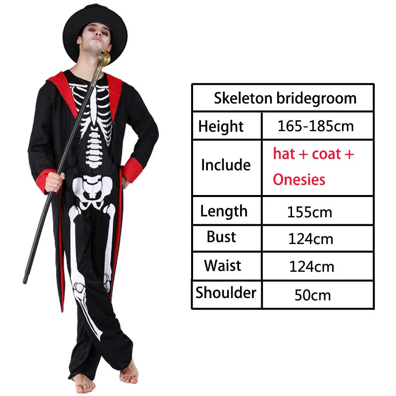 Skeleton Groom ВЗРОСЛЫЙ ТЕРРОР Voodoo Вампир Костюмы на Хэллоуин для женщин и мужчин карнавальные вечерние костюмы призрак невесты скелет костюм аниме для косплея платье - Цвет: Skeleton Groom