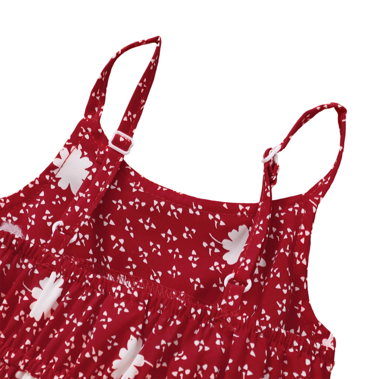 

2021 New Summer 3-24M Baby Girl Red Floral Print Dress Sleeveless Adjustable Spagetti Straps Ruffled Backless Toddler Clothes