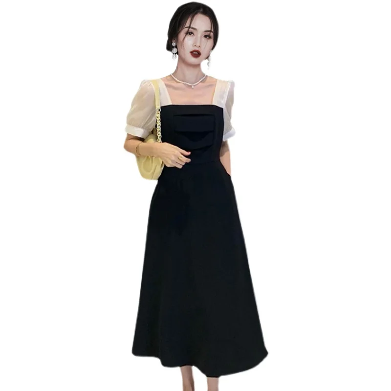 

COIGARSAM Sexy Solid Women Long dress New Summer High Waist Dresses Black 882