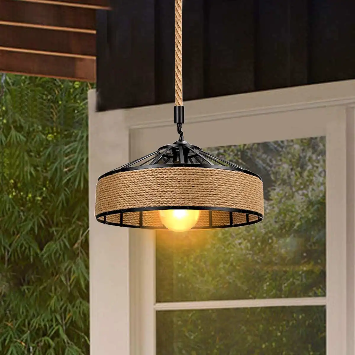 

Винтажный подвесной светильник в стиле ретро, 30/40/50 см, промышленный железный подвесной светильник из пеньковой веревки, освещение для дома,...