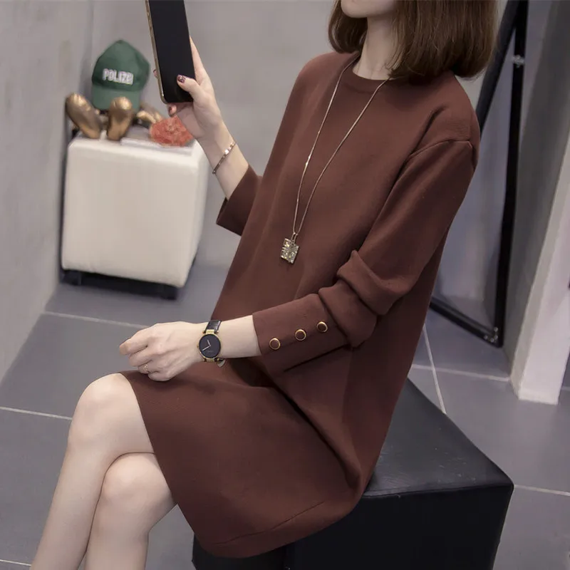

2022 Casual Long sleeve sweater fat long loose knee knitted dresstang06