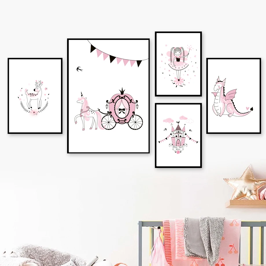 Настенные плакаты и картины в скандинавском стиле с маленькой принцессой