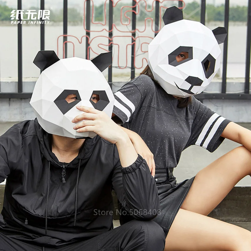 3D Бумажная Маска панда для взрослых и детей женщин мужчин модный Карнавальный