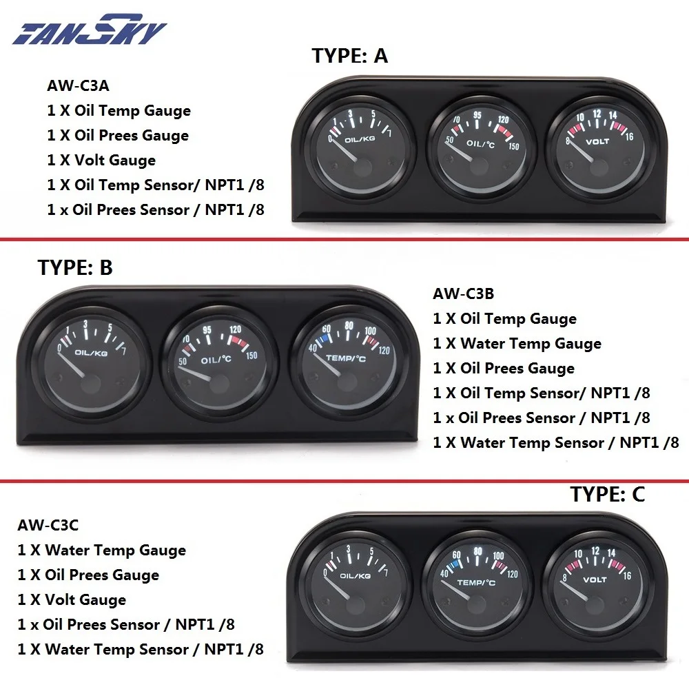 Автомобильный манометр 3 в 1 измеритель температуры воды и масла 52 мм|temp gauge|temp